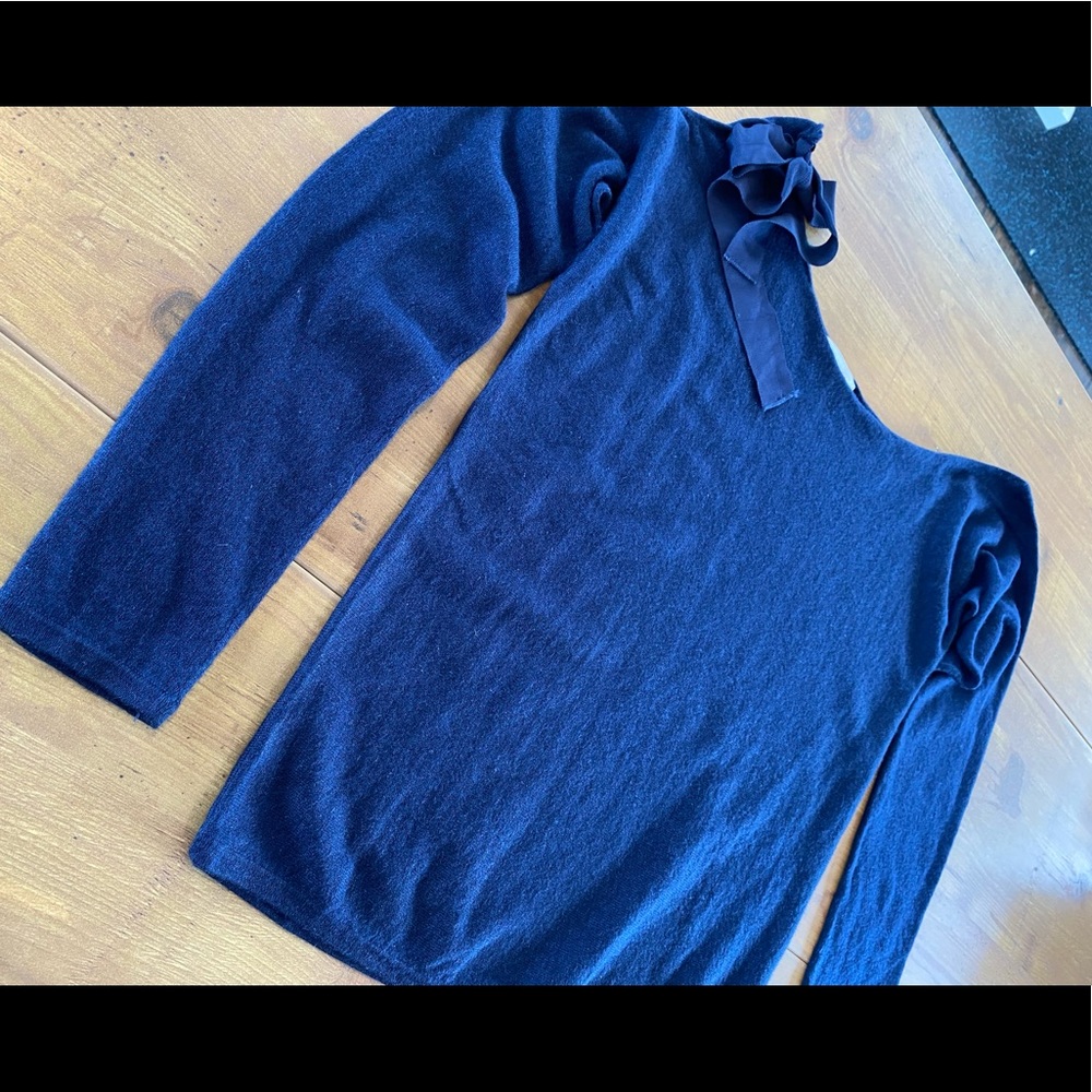 Minnie Rose: Silk/Cashmere Dark Blue Sweater